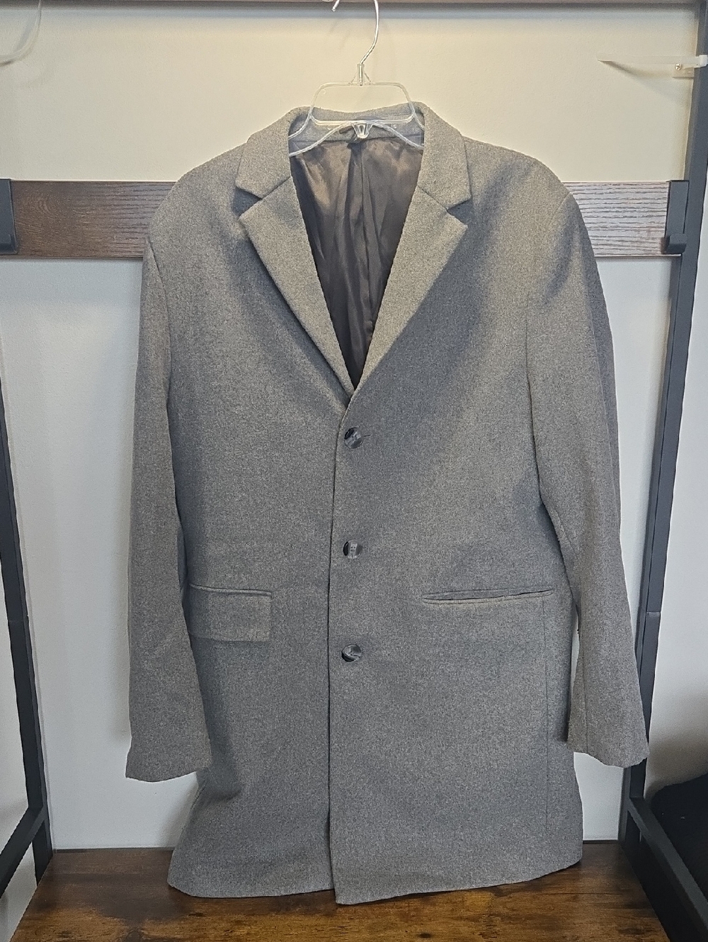 H&M Men's Gray Single-Breasted Overcoat